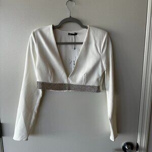 Zara White Rhinestone Crop Top | Size L